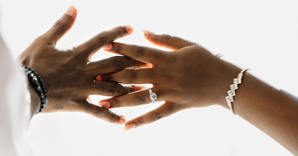 Elegantly styled hands wearing a ring and bracelet, symbolizing unity and commitment.